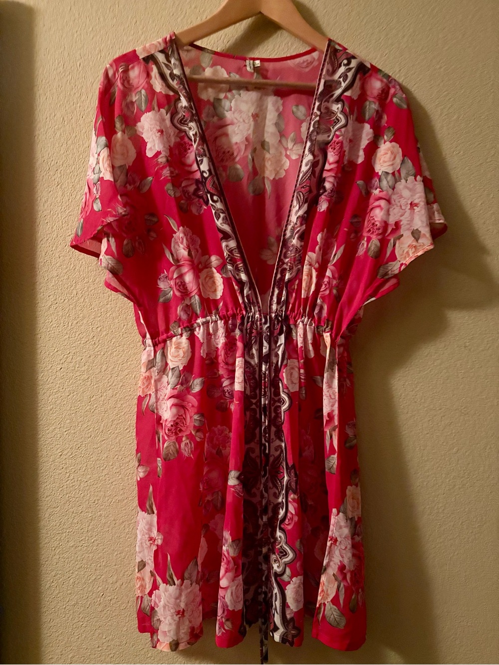 Nanette Lepore Hot Pink Floral Dress w/ White Blooms Bathing Suit Cover Up